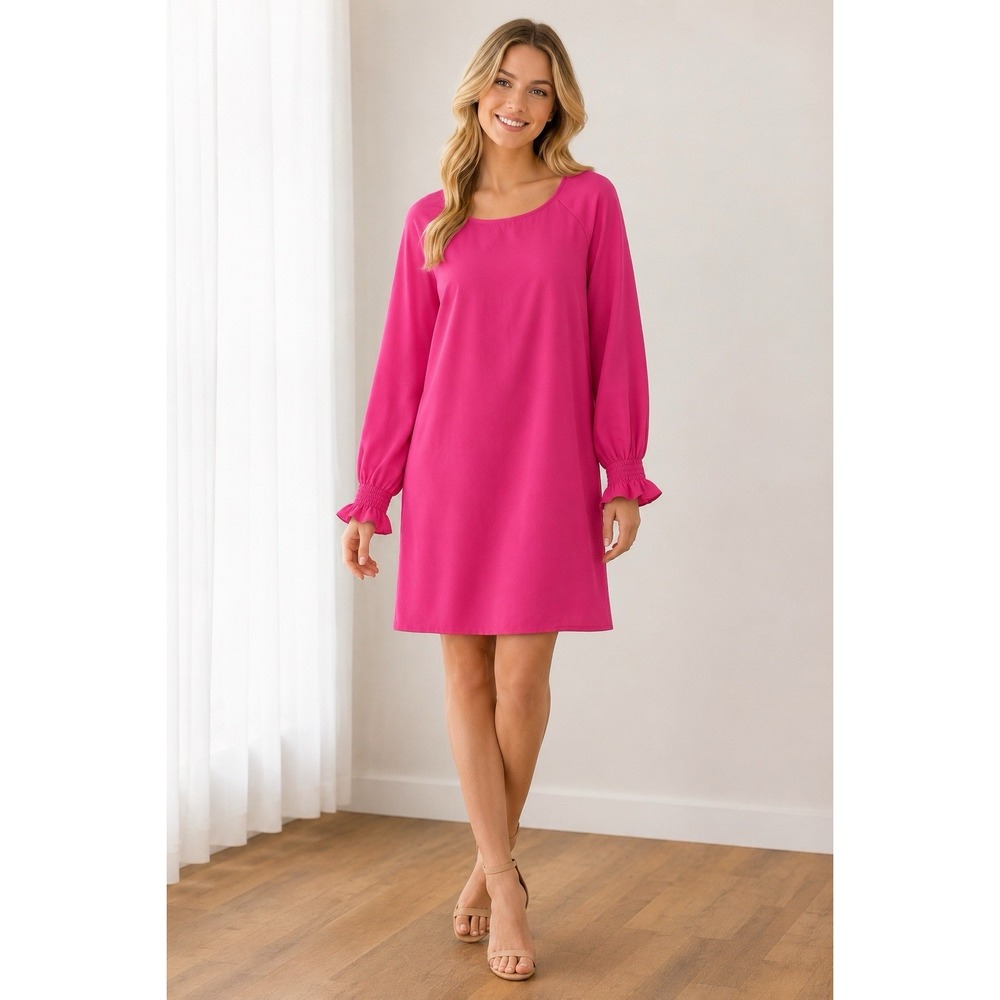 Nine West Size Small Pink Smocked Sleeve Shift Dress Barbiecore Romantic Chic